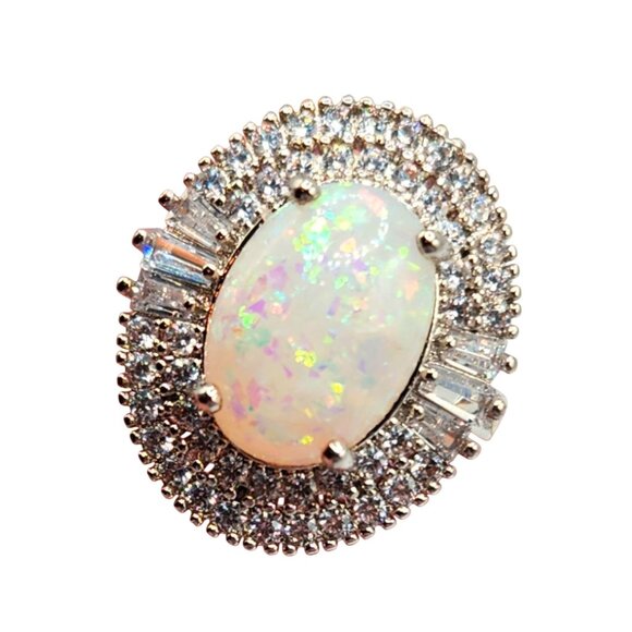 Silver Tone Faux Opal Ring - Size 7 - Picture 2 of 6